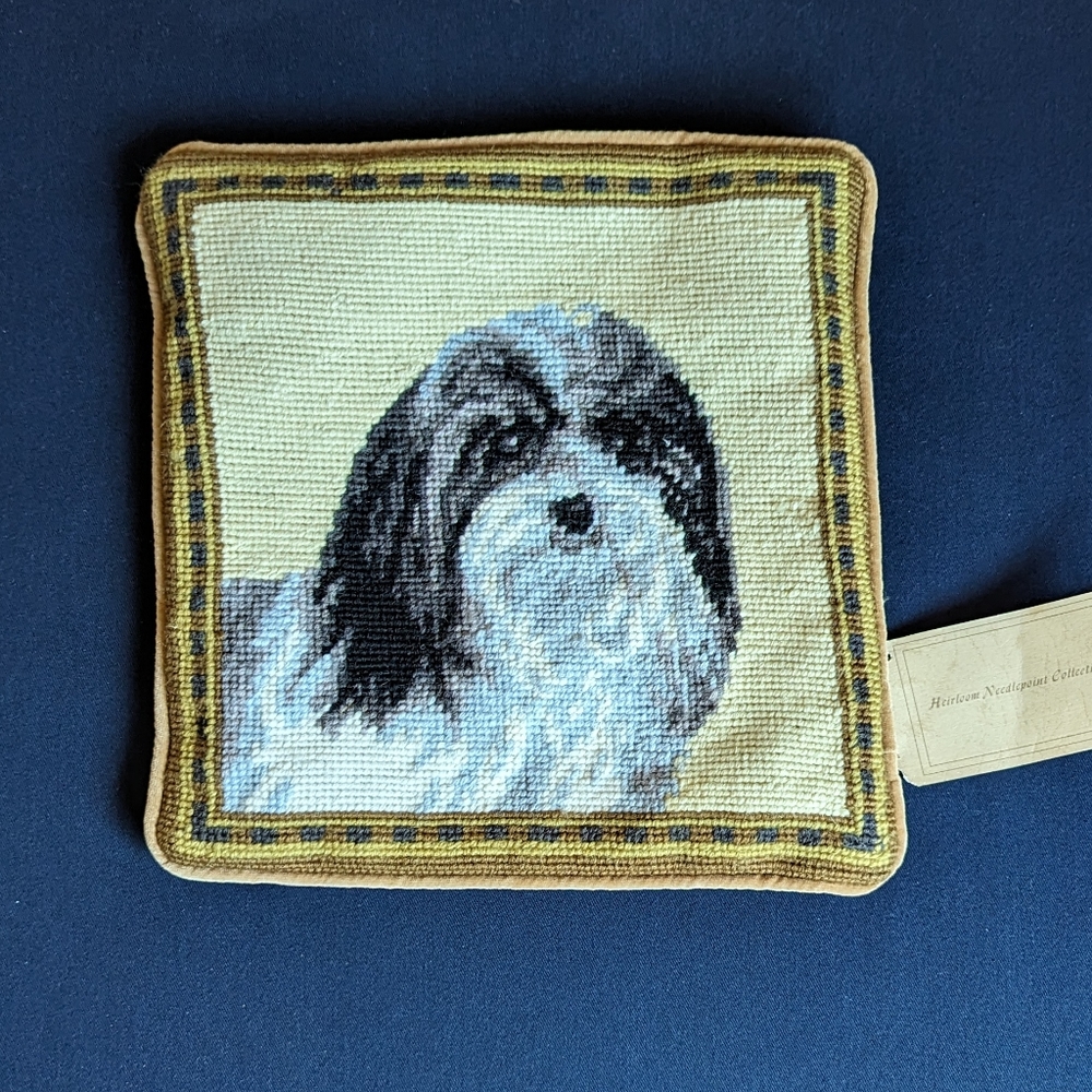Handcrafted Lhasa Apso Needlepoint Pillow Cover - NWT